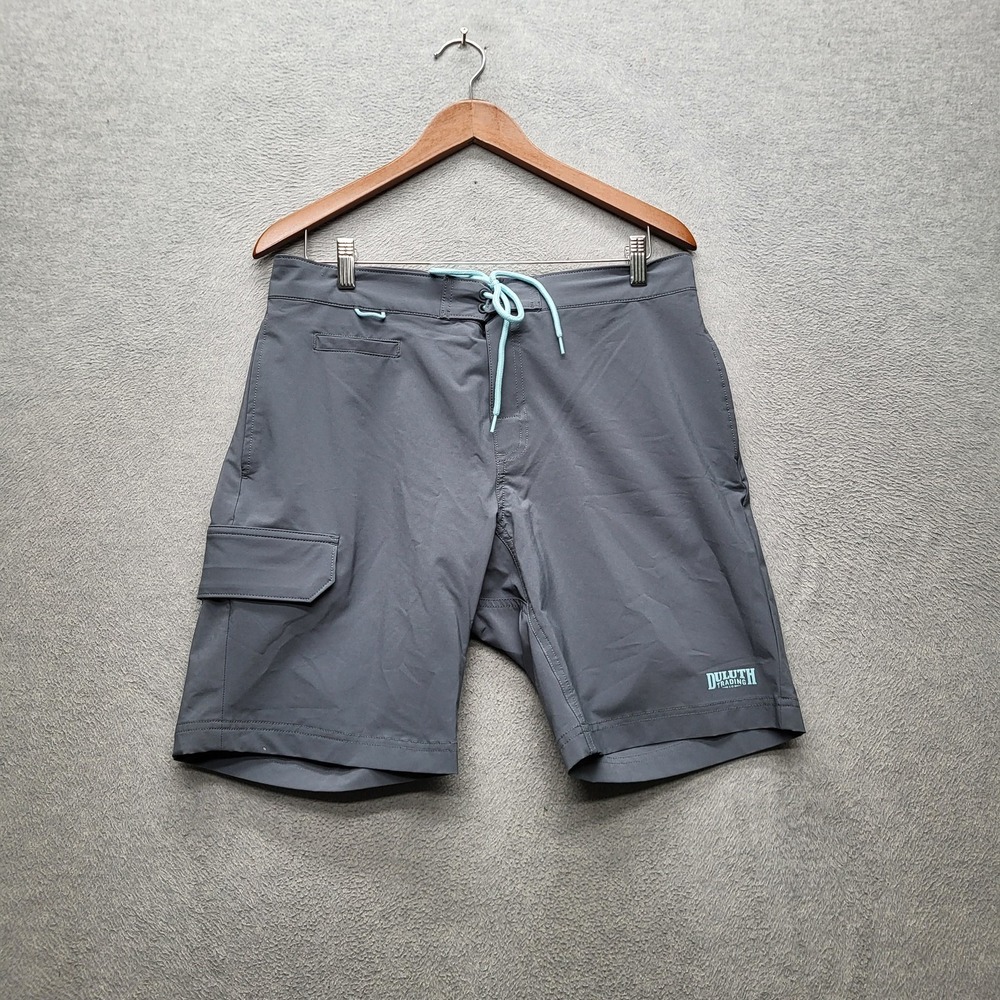 Duluth‎ Trading Co. Men Swimwear 32 Gray Cargo Logo 9" Inseam
